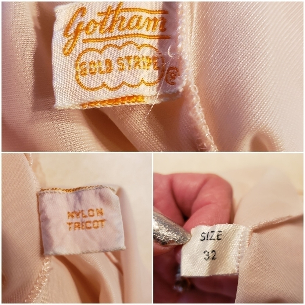 Gotham Gold Stripe Nightgown Vintage size 32 bust XS Beige Semi Sheer Glamorous - Picture 2 of 16